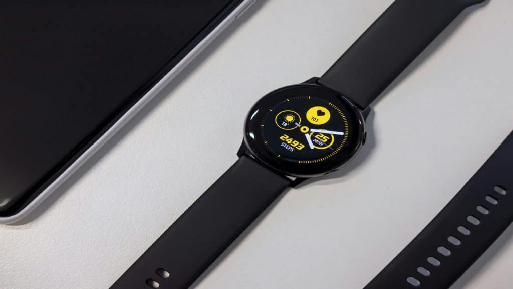 A close-up photo of a smartwatch.