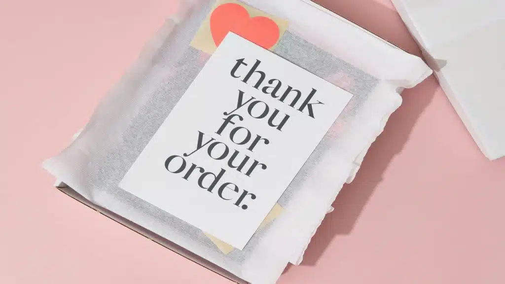 An online purchase in a shipping package with personal branding