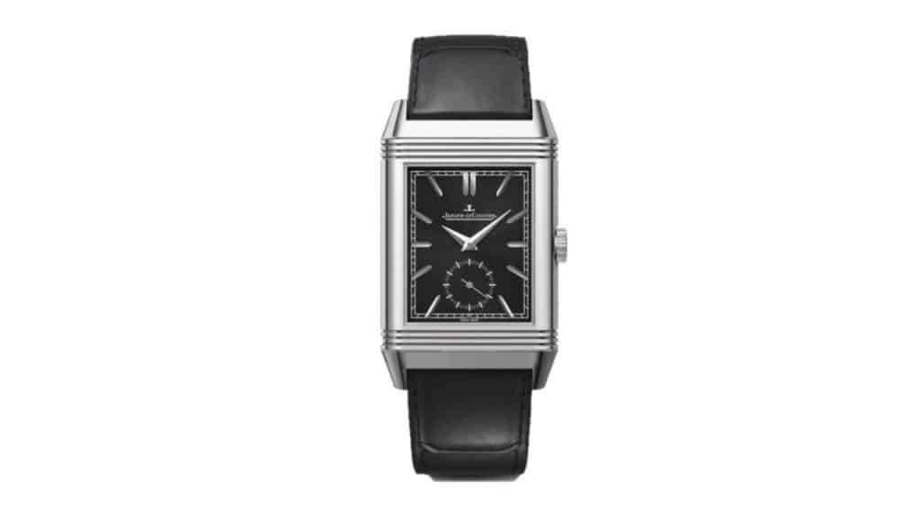 A photo of a Jaeger-LeCoultre Reverso on a white background.