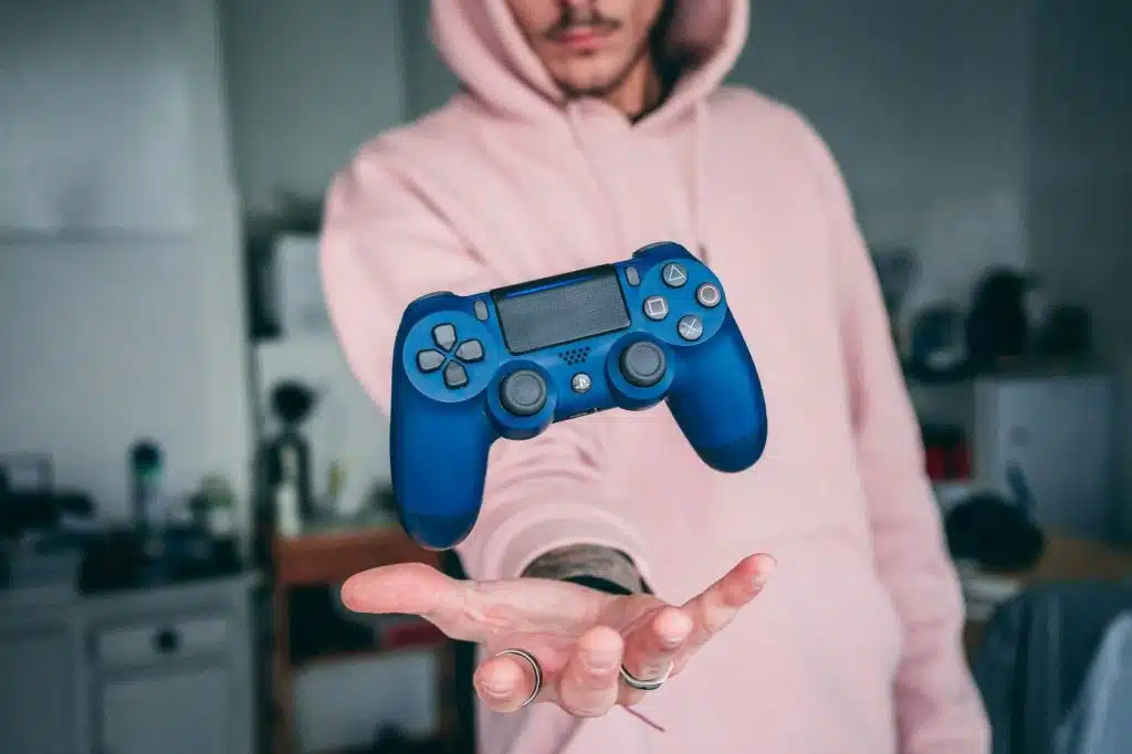 A man with a floating controller
