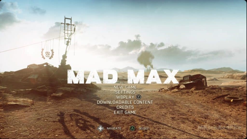 A picture of main menu in a game mad max.