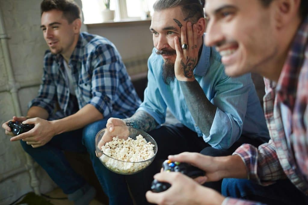Guys having fun playing a game.