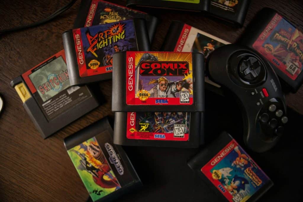 A picture of a controller and a game.