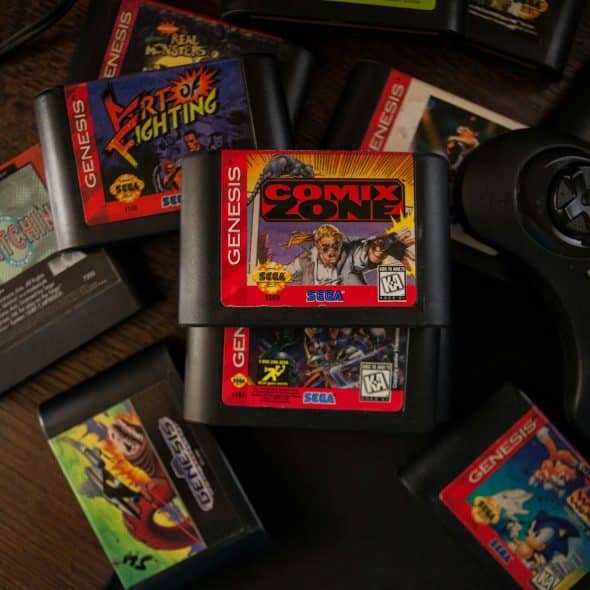 A picture of a controller and a game.