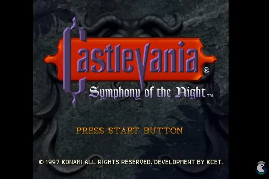 A screenshot of the Castlevania: Symphony of the Night game's Start screen.
