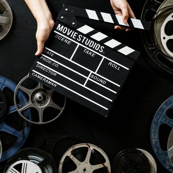 A picture of a movie clapper