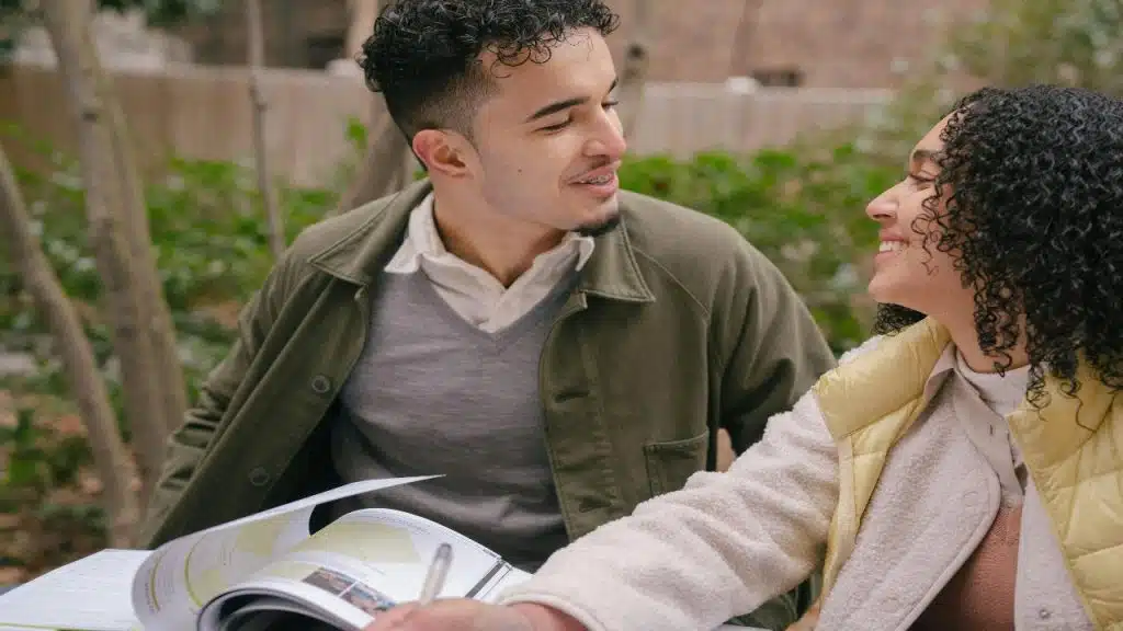 A couple talks openly about growth and shared goals, highlighting emotional evolution in the relationship.