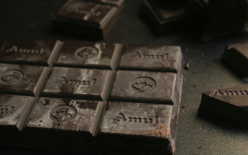 A picture of a dark chocolate.
