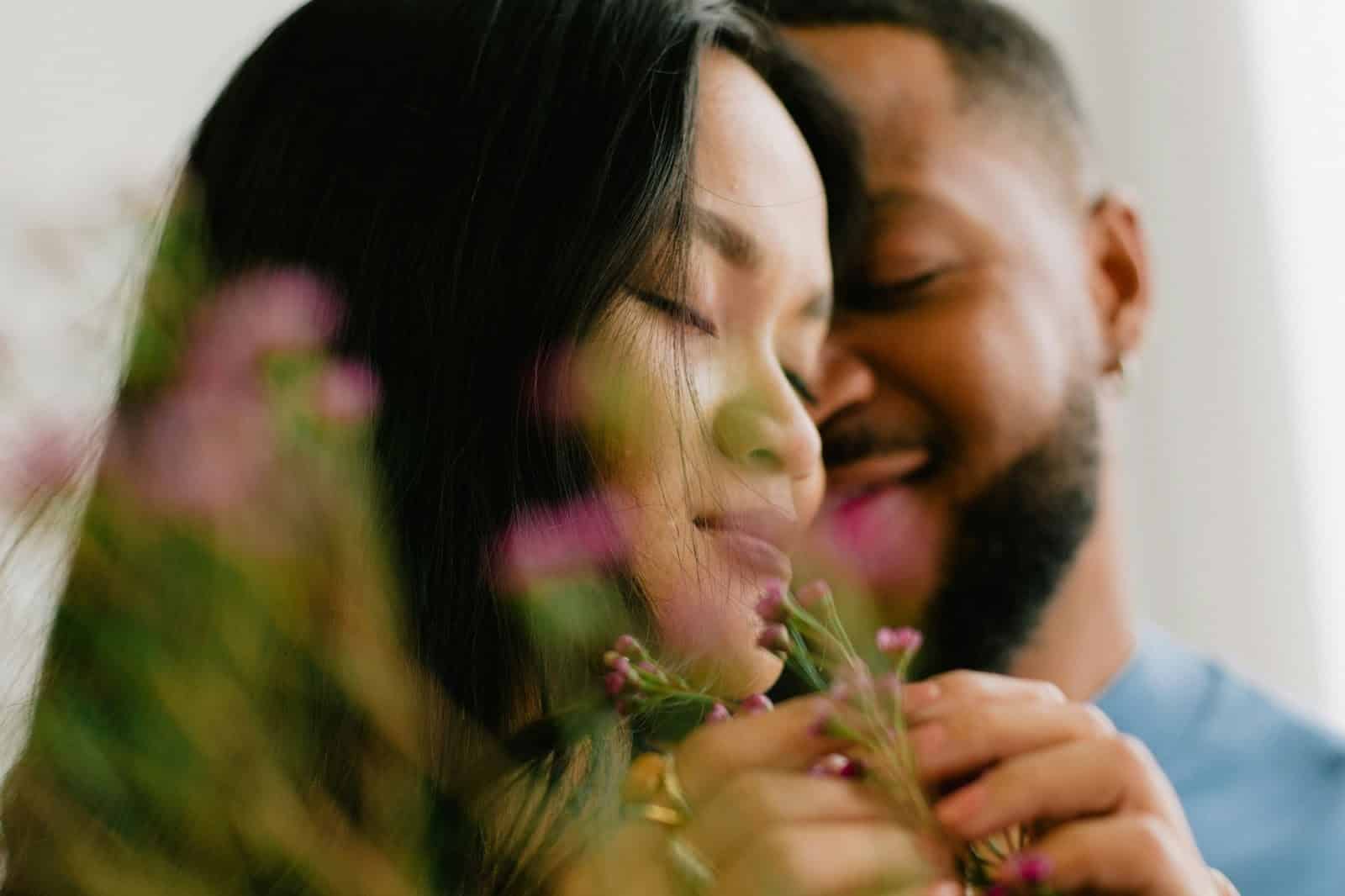 A man and woman being sweet.