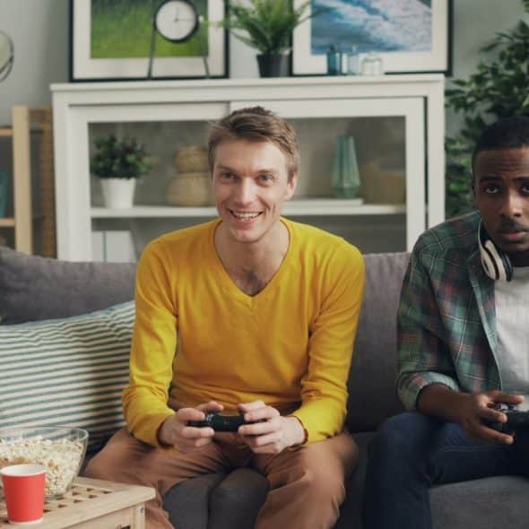 Two men playing a game.