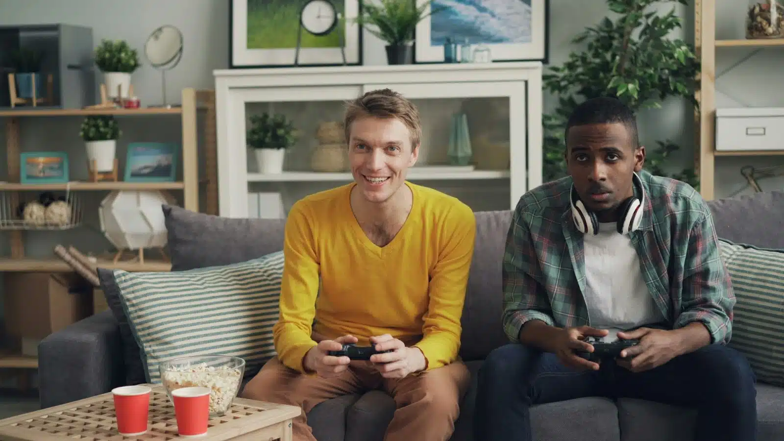 Two men playing a game.