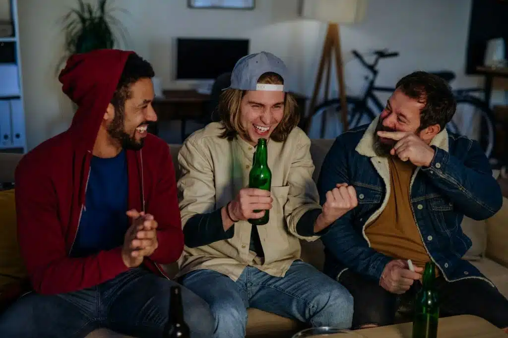 A group of men talking and bonding