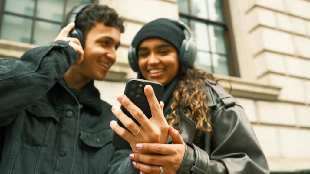 Man and woman listening to their favorite music