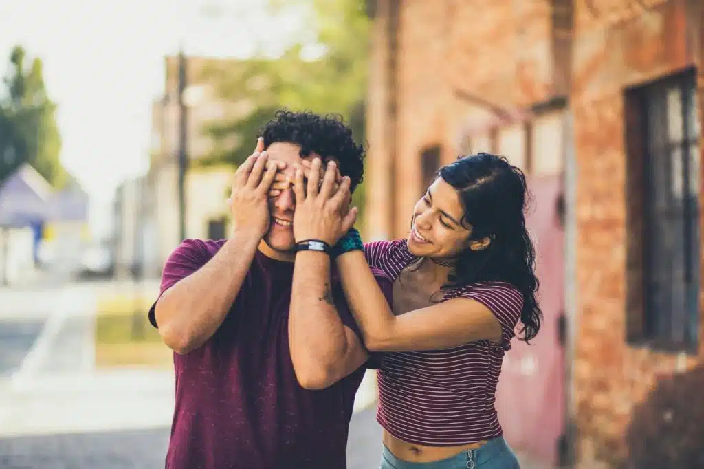 A couple having laughing together 
