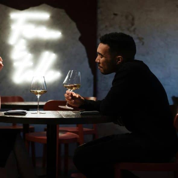 A couple on a dinner date