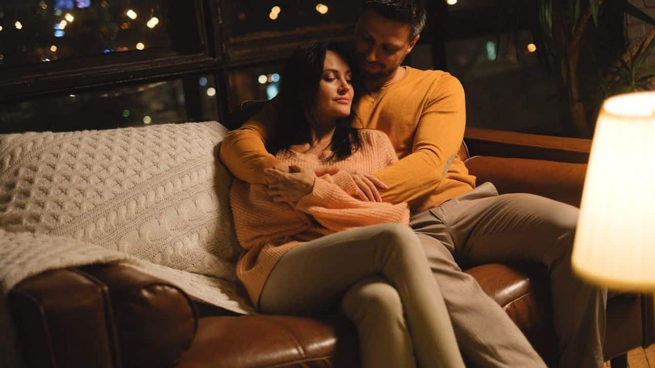 Couple enjoying a quiet evening together at home with no distractions.