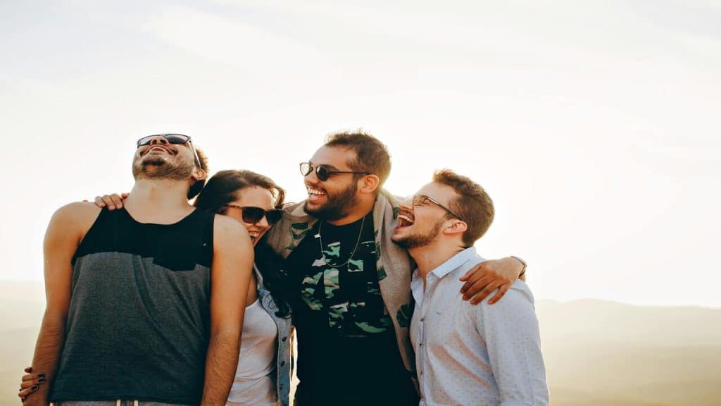 Friends laughing together.