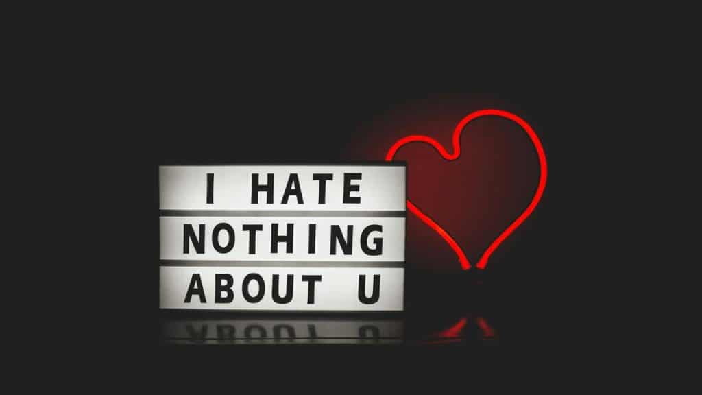 A LED light saying “I hate nothing about you”.
