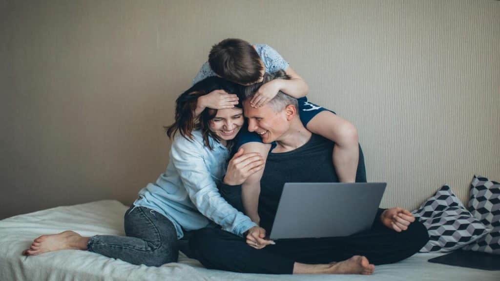A family laughing together.