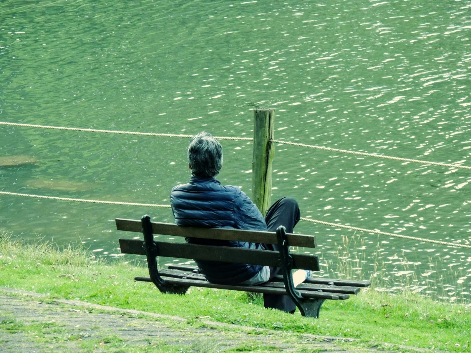 A man sitting alone on a bench.