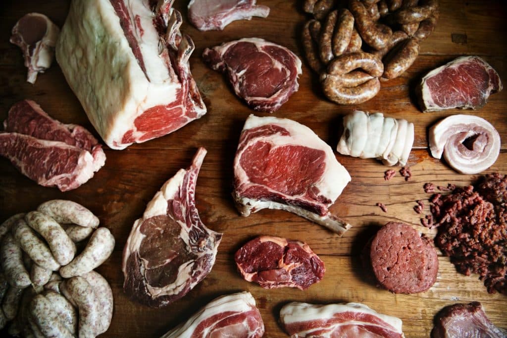 A picture of a different kinds of meats