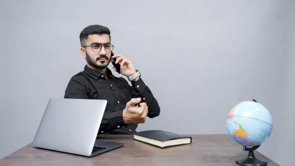  Man in a quiet moment during a virtual talk.