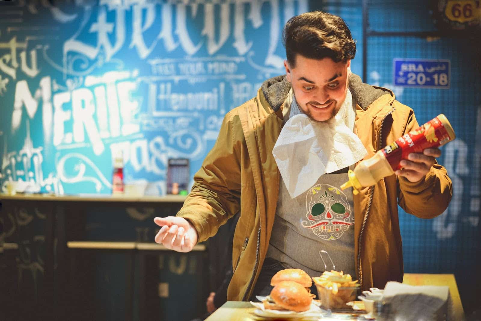 A man excited to eat a food.