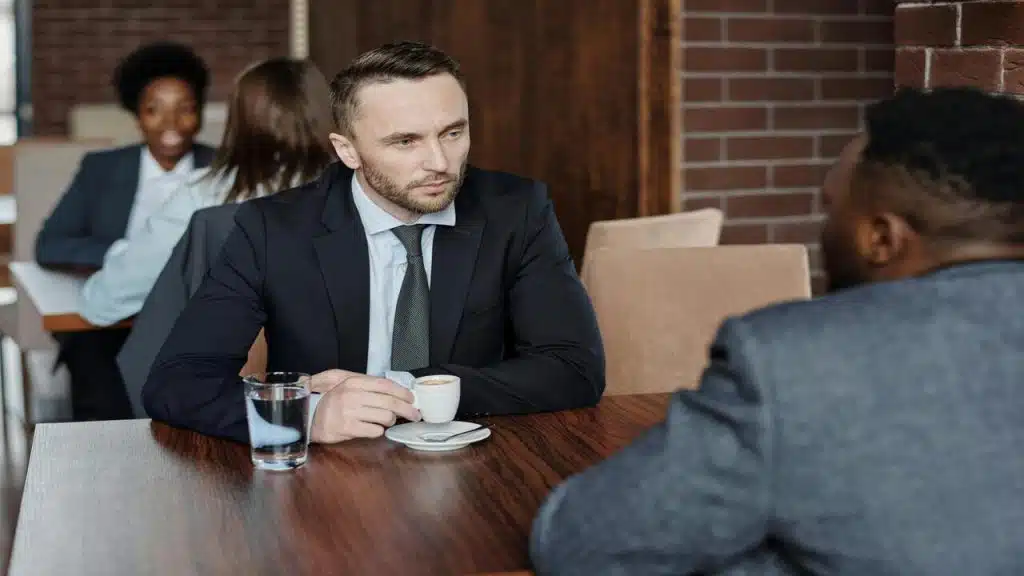 Two businessmen having a serious talk.