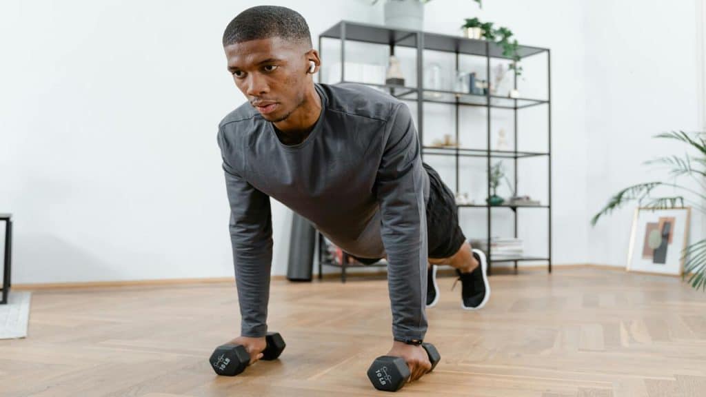 A man working out at home.
