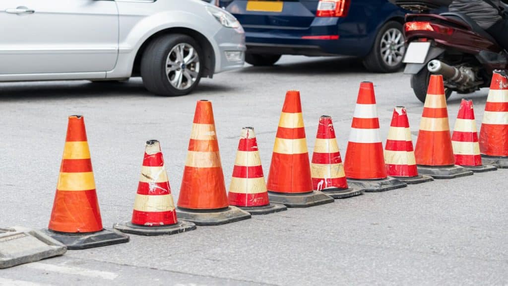 Cones blocking the street.