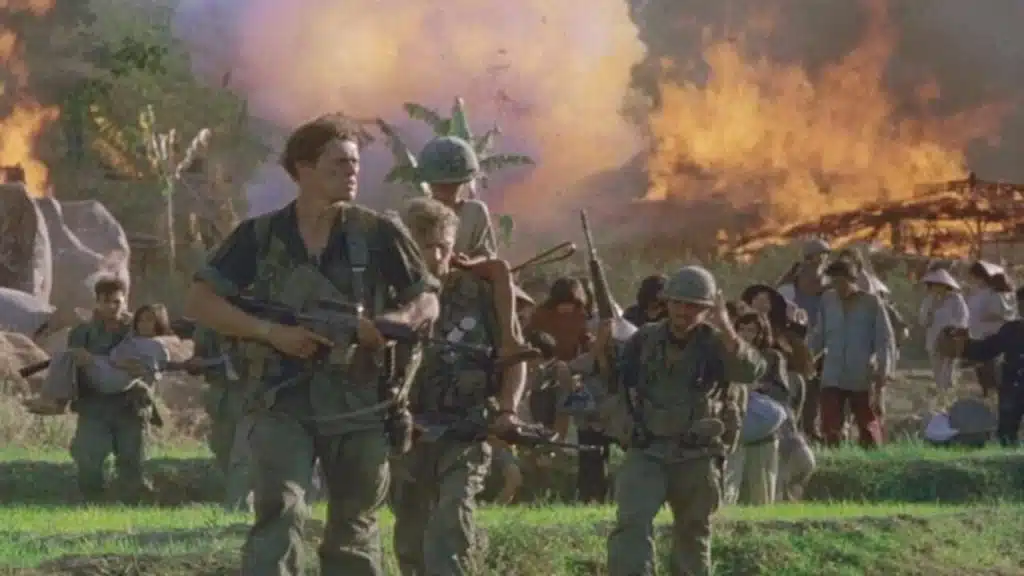A group of soldiers rescuing civilians.