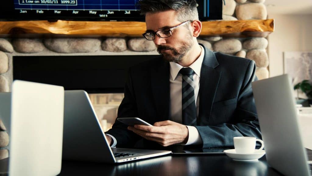 A businessman hard at work.