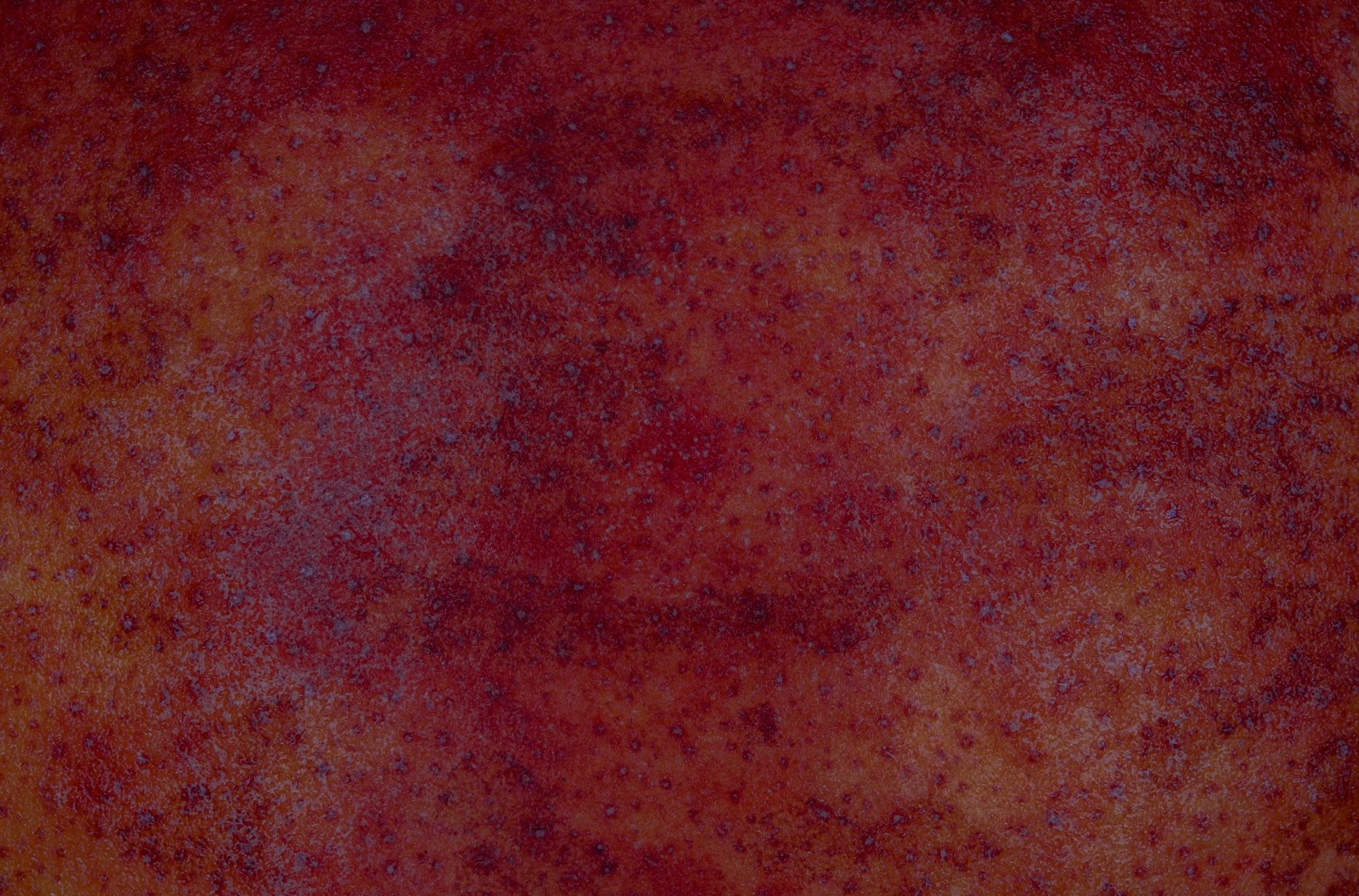 A close-up picture of a fruit that looks like a bruise.