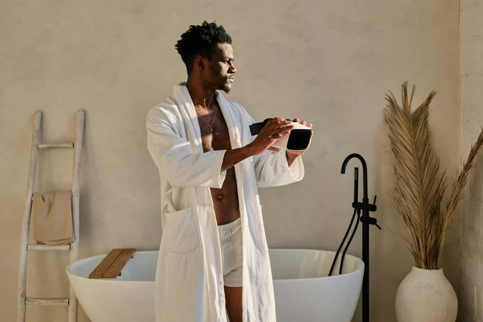 A man wearing a bathrobe.