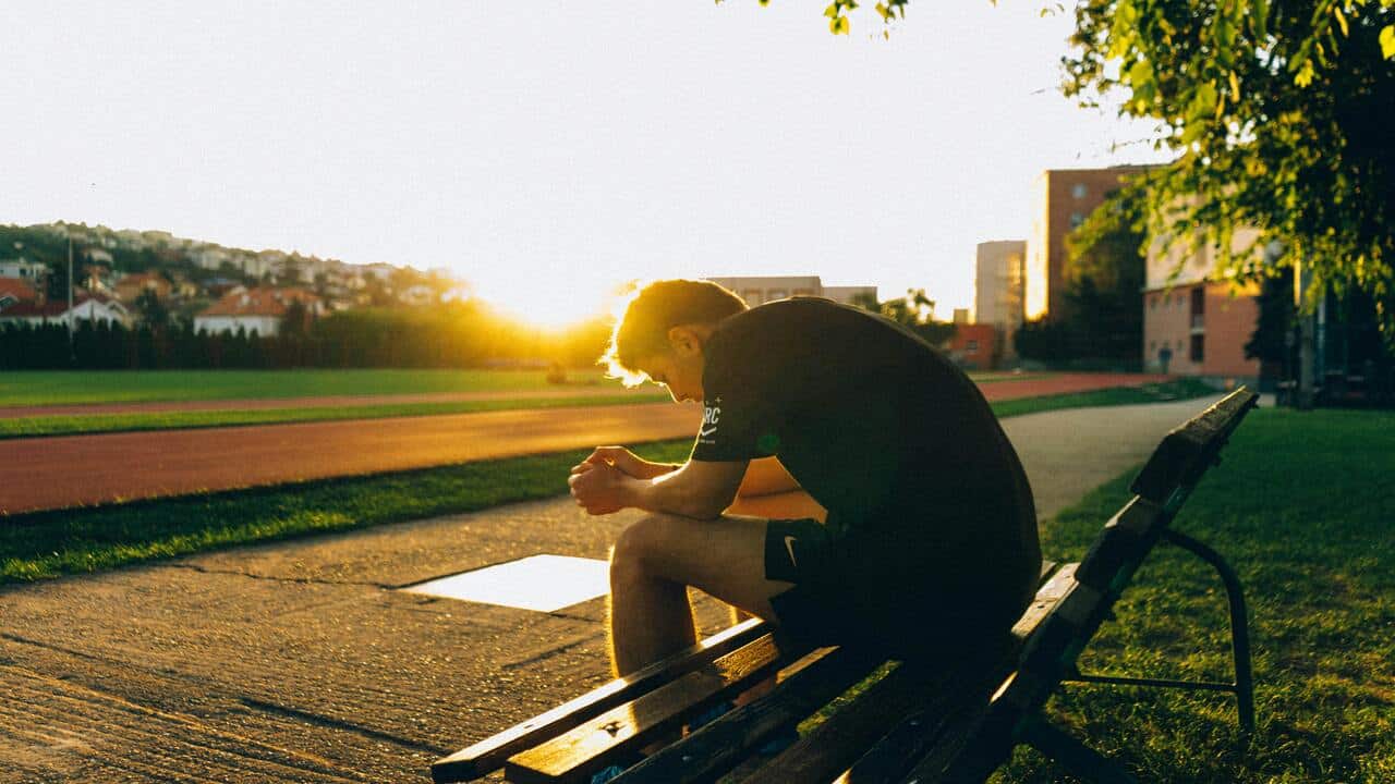 A man resting after jogging.