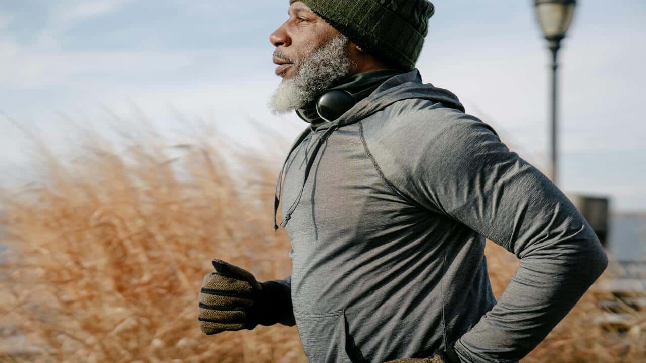 A man jogging outdoors.