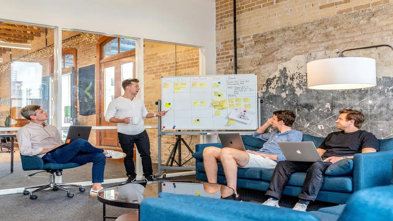 A group of colleagues having a meeting.