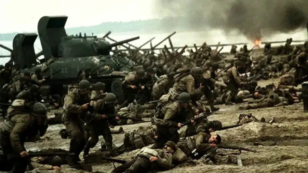 A group of soldiers in combat.