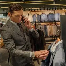 A man in a suit shopping at a department store.