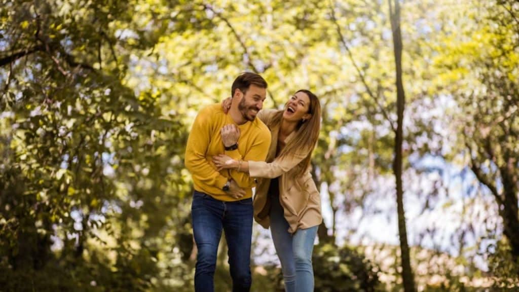 Couple enjoying nature without phones