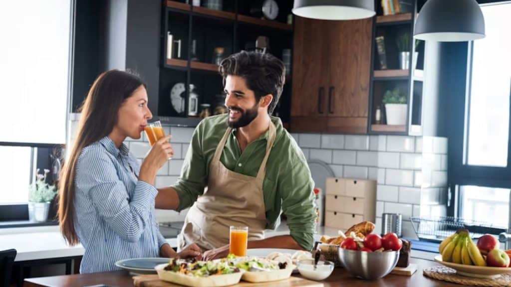 Man quietly doing something thoughtful for his partner.