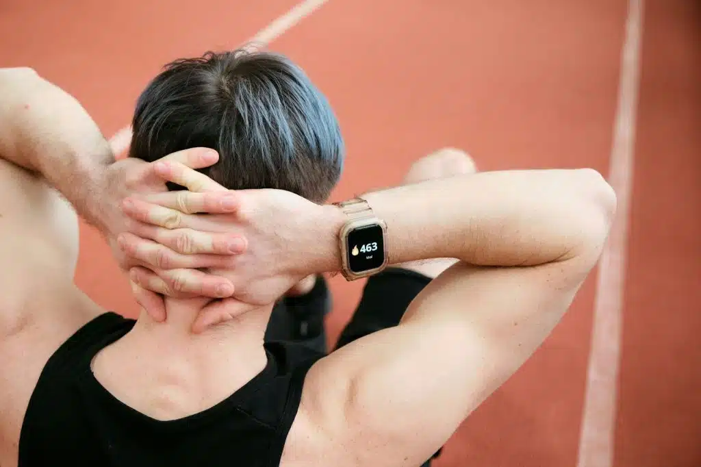 A man doing sit-ups.