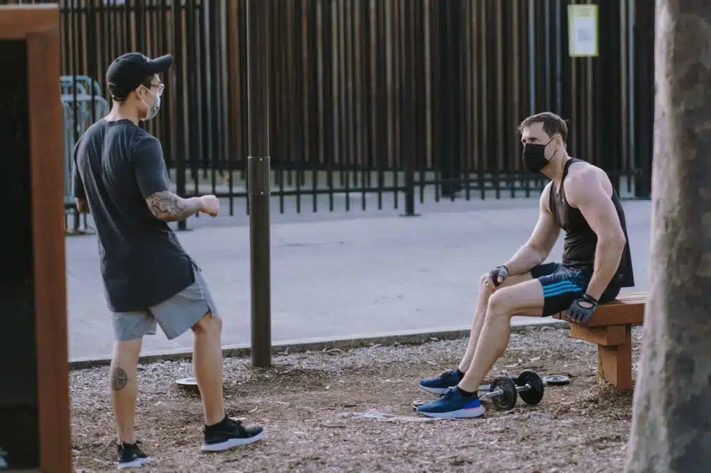 Two men having a discussion.