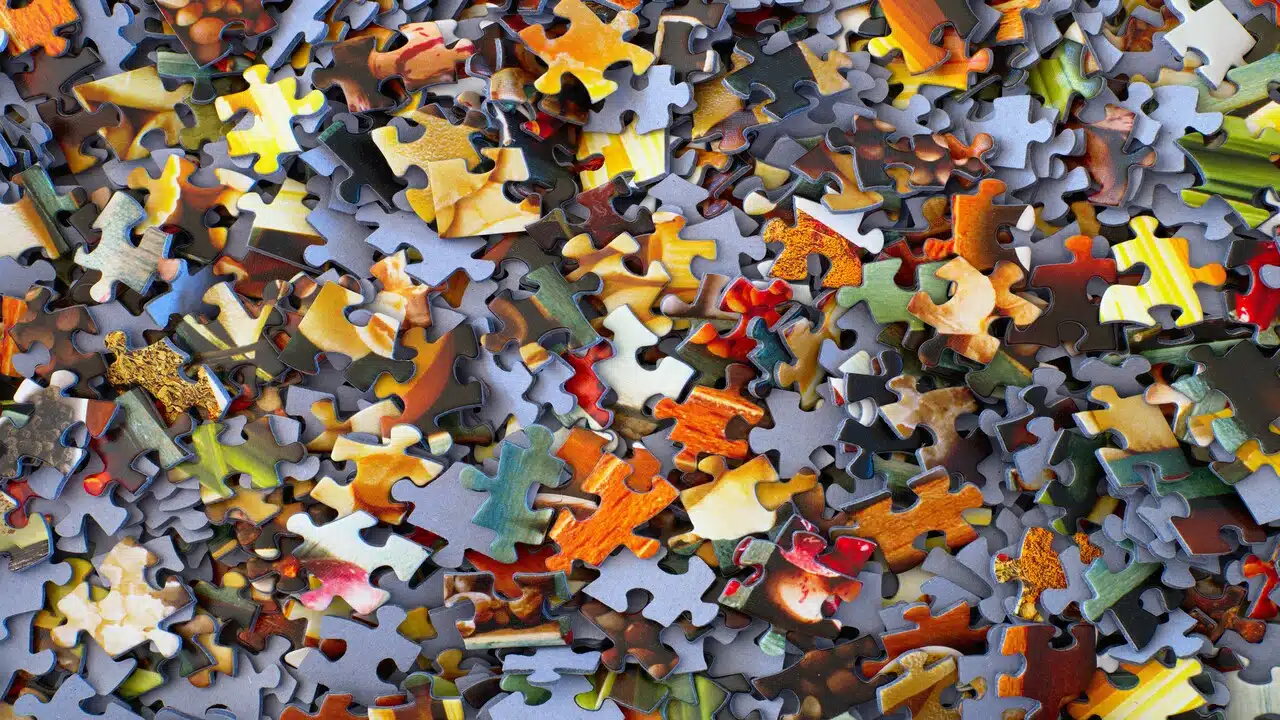 A stack of jigsaw puzzles.