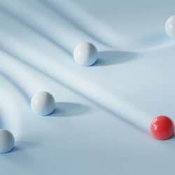 One white ball with red balls