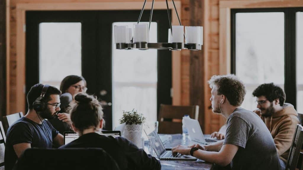 A group of colleagues having a meeting