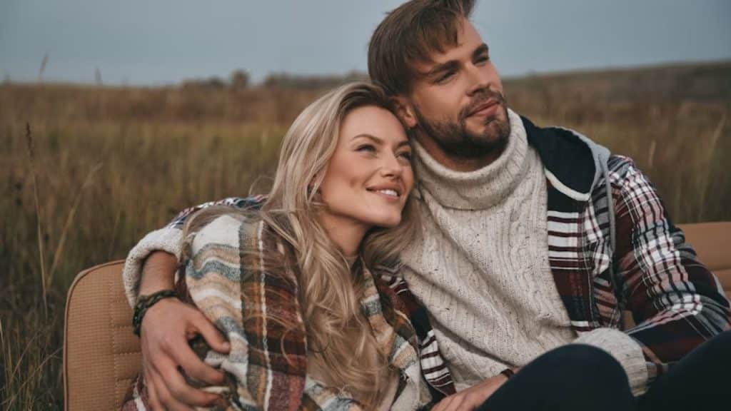 Couple embracing change with hope and emotional security