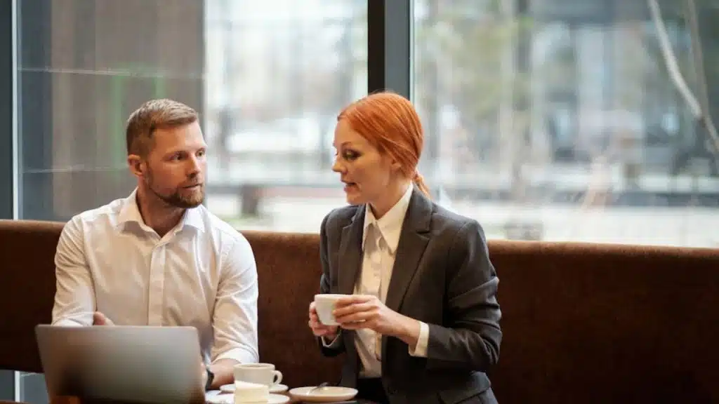 Man and woman having an open, balanced conversation