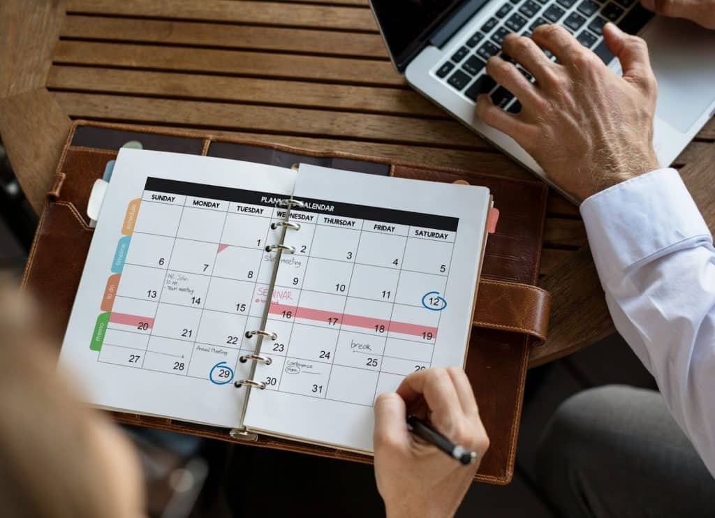 A a man and woman planning