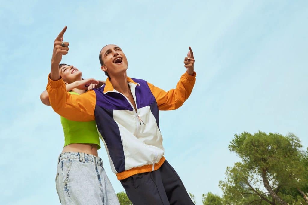 A man being cheerful for his woman